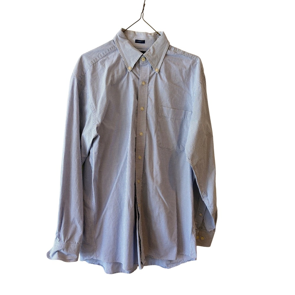 Tommy Hilfiger Mens Blue Gingham Regular Fit Button Down Shirt 16 34-35